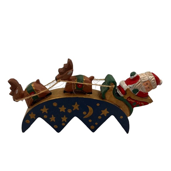 MidWest Imports Christmas Holiday Wooden Painted Table Decor Santa Claus Sleigh - Picture 1 of 7